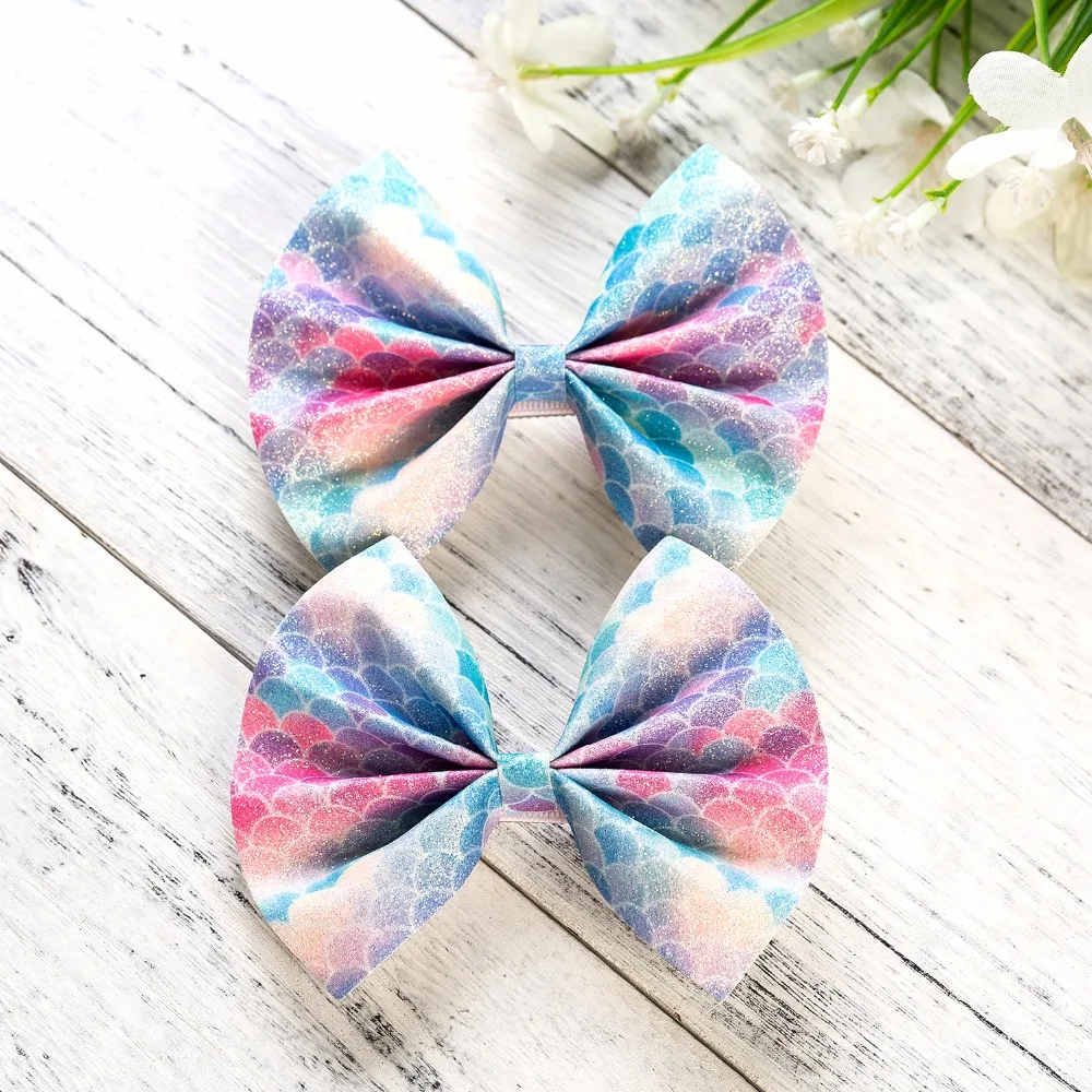 

Thumblina 4inch Mermaid Shinny Hairgrips Glitter Hair Bows Dance Party Bow Hair Clip Girls Hairpin Hair Accessories 1PCS/LOT