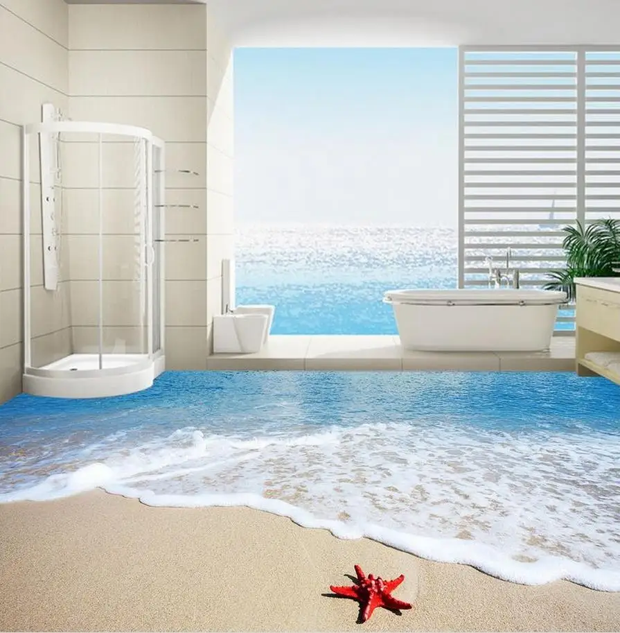 Фотообои с пляжным полом 3D обои на пол для гостиной водные растения напольные