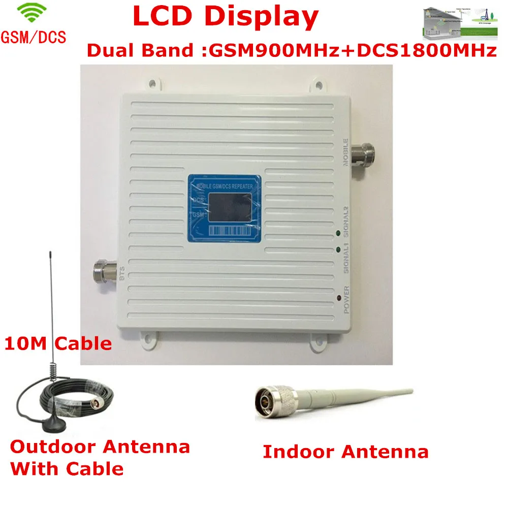 

LCD Display 2G GSM 900Mhz DCS 1800MHz Cell Phone Signal Booster 2G 4G Dual Band Signal Repeater Signal Amplifier with Antenna
