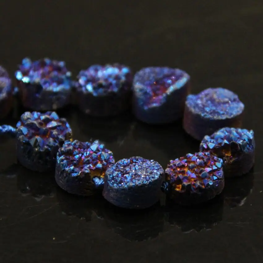 16 шт./нить 12 мм титановые синие плоские круглые кабошоны Drusy Agates бусины из жеоды