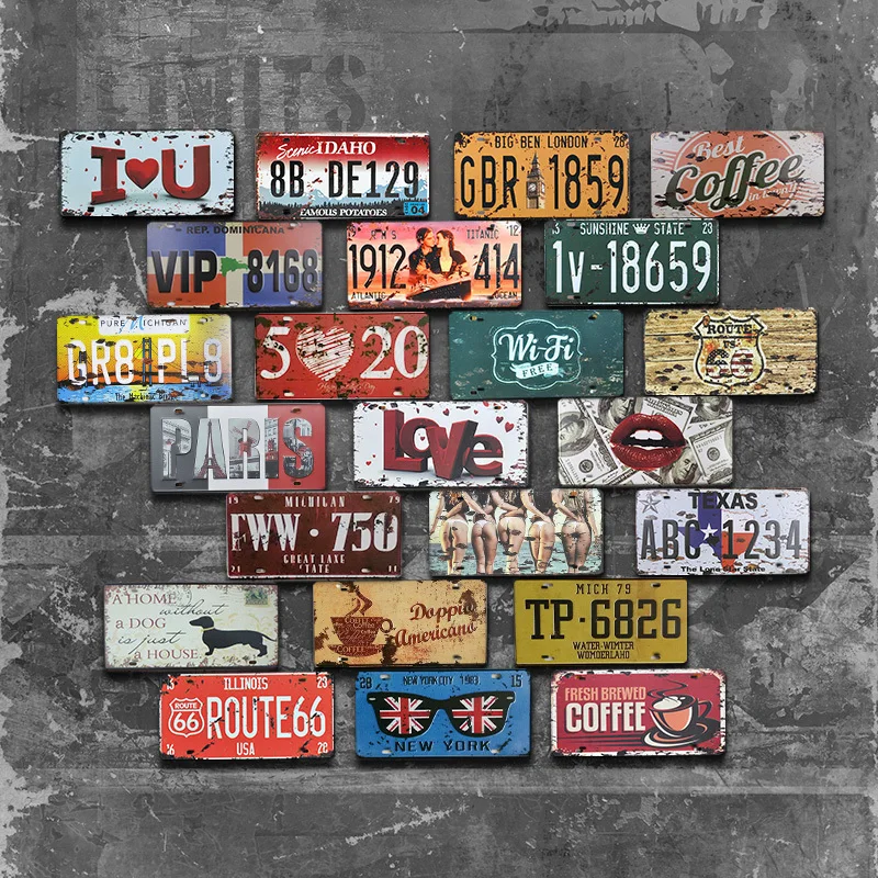 

Number License Metal Tin Sign Vintage Home Decor Painting Bar Garage Cafe loft Pub Wall Poster Iron Car Plate Plaque Decals Gift