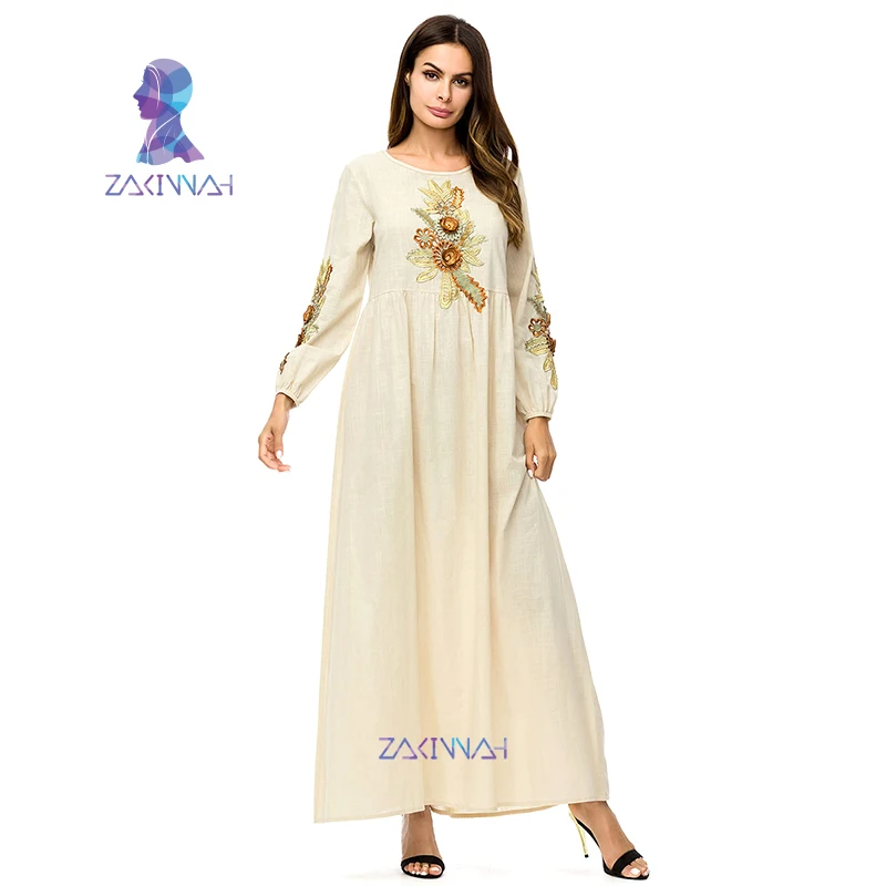 

Muslim Casual Maxi Dress Embroidery Floral Abaya Maxi Abaya Vintage Full Dress Kimono Tassels Loose Muslim Long Robe
