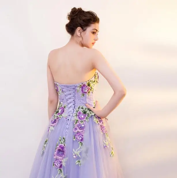 Purple Evening Dress Long Top Lace With Embroidery Tulle Robe De Soiree Longue Suknie Wieczorowe