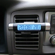 Легкий набор цифровой ЖК-синий световой экран Автомобильный будильник с термометром W зажим
