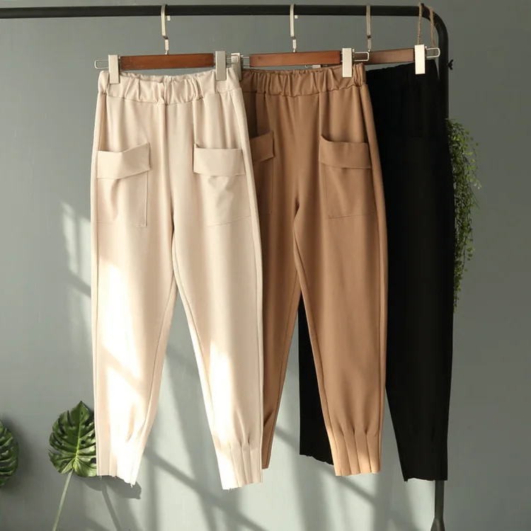 

2019 new fashion haroun pants and comfortable leisure trousers pocket closed waist and feet female casual pants in the spring