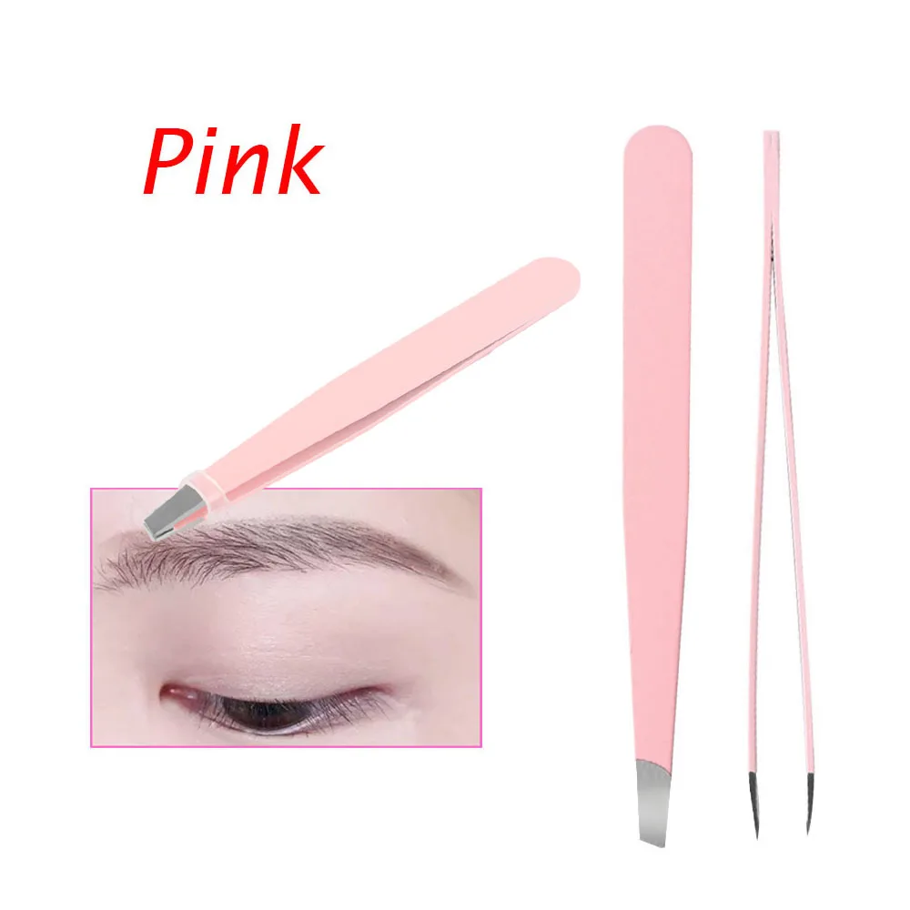 Pink 1 шт., черный цвет, пинцет для бровей, для красоты, наклонный съемник, нержавеющая сталь, зажимы для бровей, инструмент для макияжа, новинка - Цвет: Pink