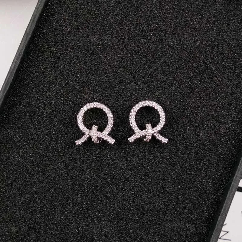 

Luxury Simple Shiny Cubic Zircon Round Circle Bow S925 Sterling Silver Stud Earrings for Women Wedding Bridal Charm Jewelry Gift