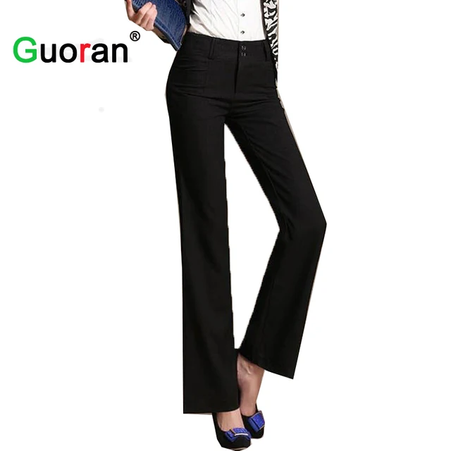 {Guoran} Women linen office work trousers plus size 3XL ladies wide leg