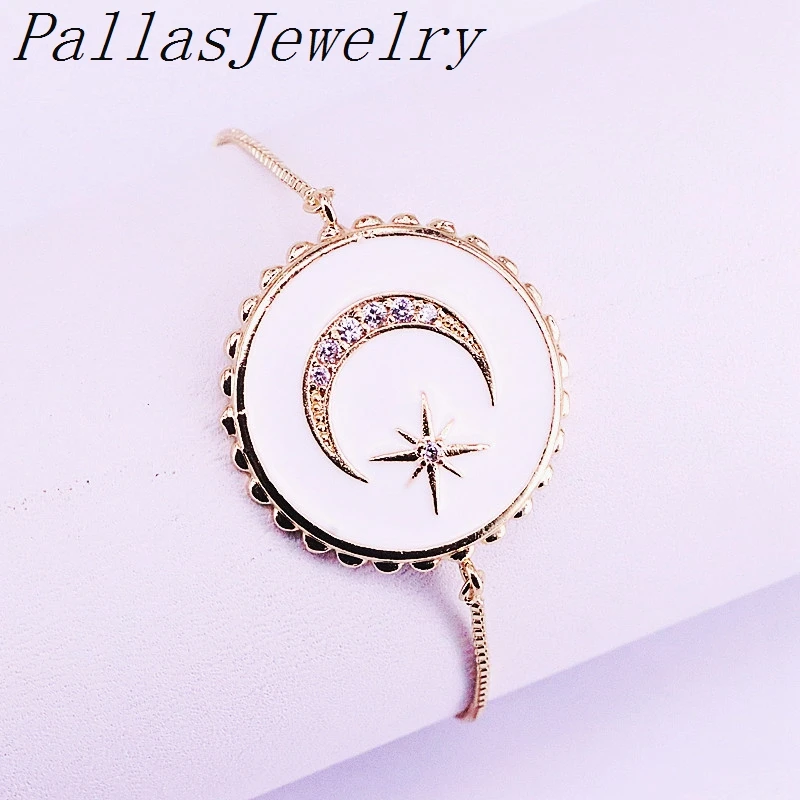 

10Pcs White Enamel Round Connector Bracelets For Women Micro Pave CZ Charm Chain Bracelet Fashion Jewelry