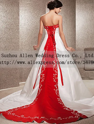 Самый тип реального образца от плеча вышивки атласной королевский синий и белый свадебные платья - Цвет: Красный