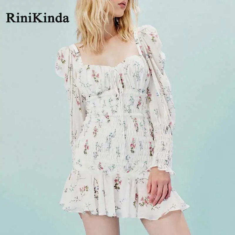 Dinikinda модные женские платья с принтом длинным рукавом и оборками Бандажное
