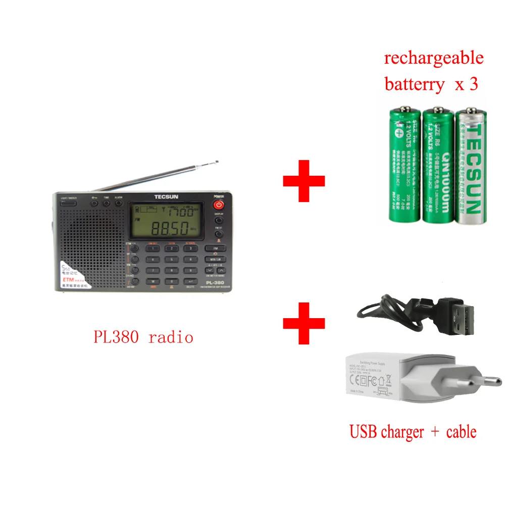 Tecsun PL-380 с широким диапазоном, цифровой PLL Портативный полный диапазон радио FM стерео/LW/SW/MW приемник DSP хорошее качество звука - Цвет: Black full set