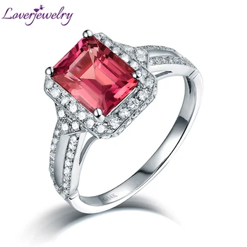 

Real 14K White Gold Pink Tourmaline Diamonds Rings Good Quality Fine Jewelry Wholesale Christmas Gift For Mom Thanksgiving Day