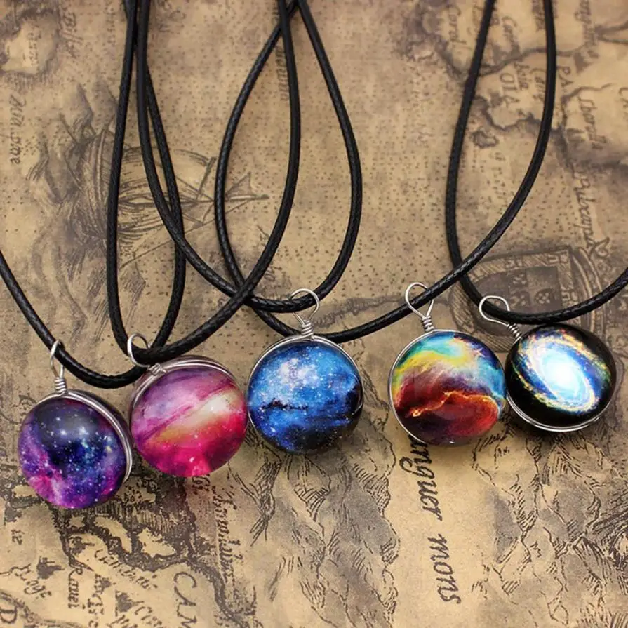 

GEMIXI Retro Galaxy Glass Ball Pendant Necklace Glow in the dark Star Universe Choker 4.26