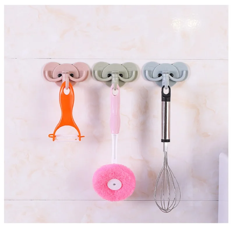 Five Pieces Multi-functional Cartoon Elephant Hook Strong Adhesive Hooks Kitchen Wall Storage Receive Small Hanging Items |