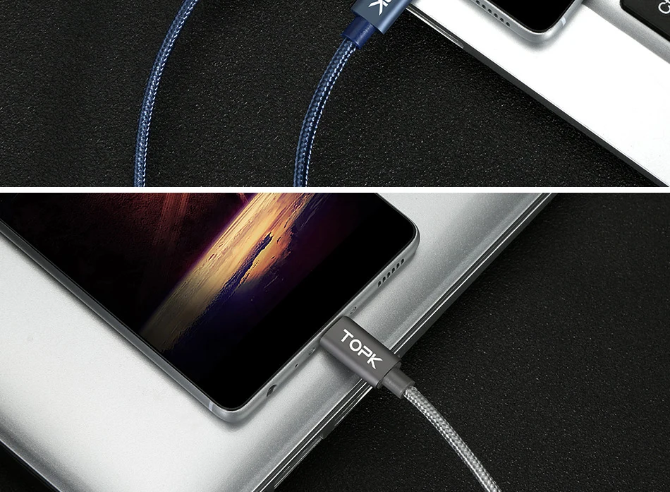 TOPK usb type-C кабель, Мягкий Нейлоновый плетеный кабель для синхронизации данных, зарядный кабель type-C для samsung Galaxy S9 huawei P20 lite USB C