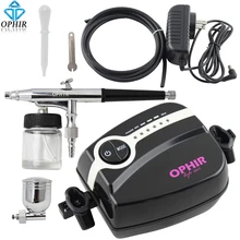 OPHIR Airbrush Kit with 5-Adjustable Mini Air Compressor Air brush Spray Gun for Makeup Body Paint Temporary Tattoo _AC094+AC005