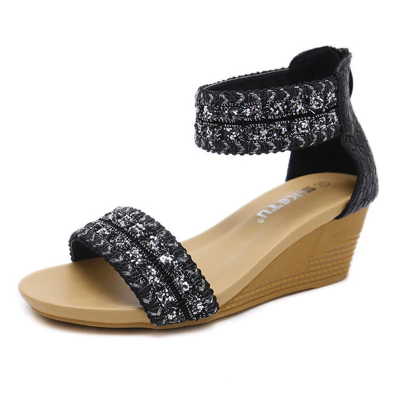 Sandalias Mujer Женская обувь Новинка 2019 года Однотонные женские сандалии в римском
