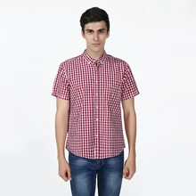 NWT Classic Slim Fit Cotton Short Sleeve Casual Shirt Men’s Serried Plaid Dress Shirt Turn Down Collar Standard US Size