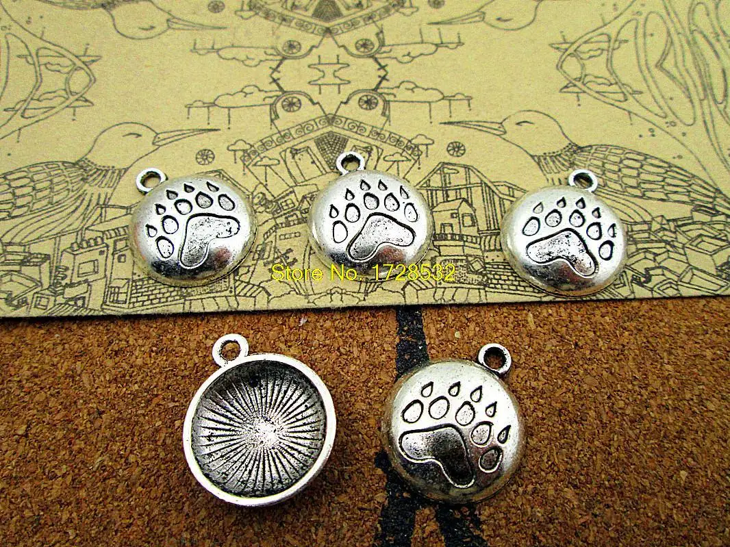 

15pcs hot Sale 20*17mm antique silver daog paw ,bear paw charm pendant diy jewelry making