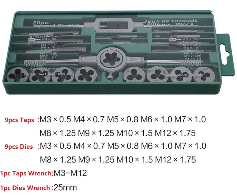 20Pc/set Alloy Steel Taps&Dies Set For Damaged Thread Repair Tools
