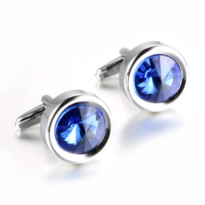 Запонки VAGULA покрытые серебром с голубым кристаллом модные свадебные подарки мужские запонки 39