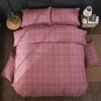 

Light purple checkerwork Bedding Set Sanding Bed Set Queen King Size Bed Sheet Luxury Duvet Cover Set All cotton Bed Linen