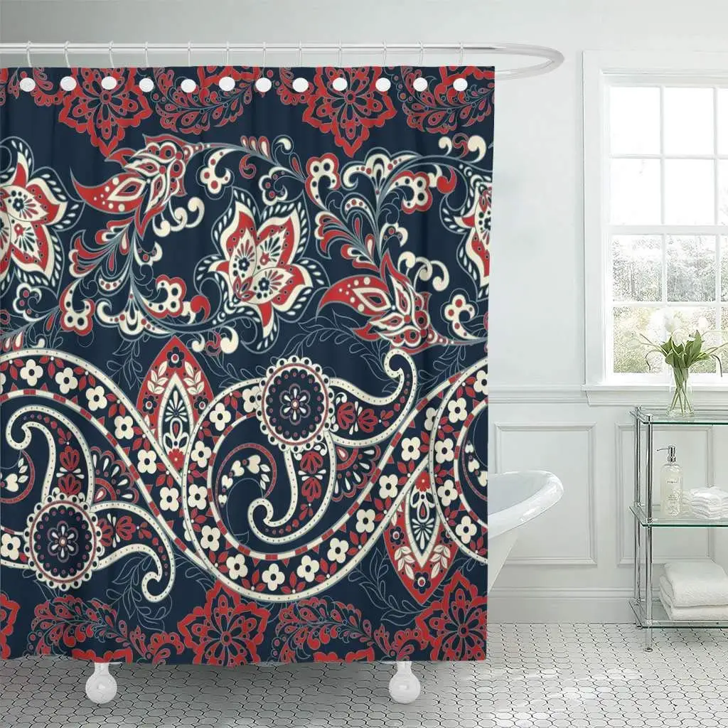 Shower Curtains Bathroom Curtain Medallion Floral with Paisley in Asian