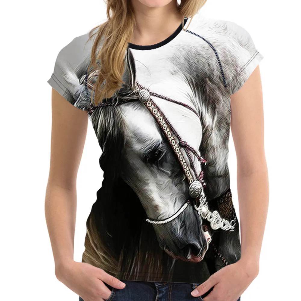 Noisydesigns/Модная 3D Футболка с принтом Crazy Horse для женщин летняя футболка короткими