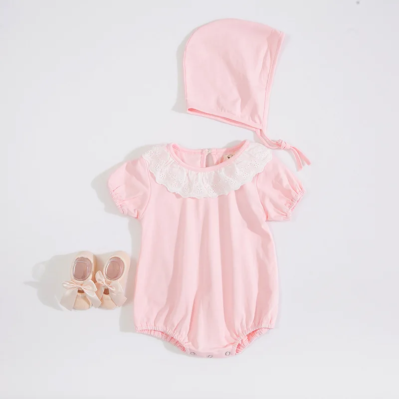pink Одежда для маленьких девочек хлопковый Детский комбинезон с отложным воротником; Одежда для новорожденных ярких цветов; бутик; костюм для младенцев - Цвет: pink