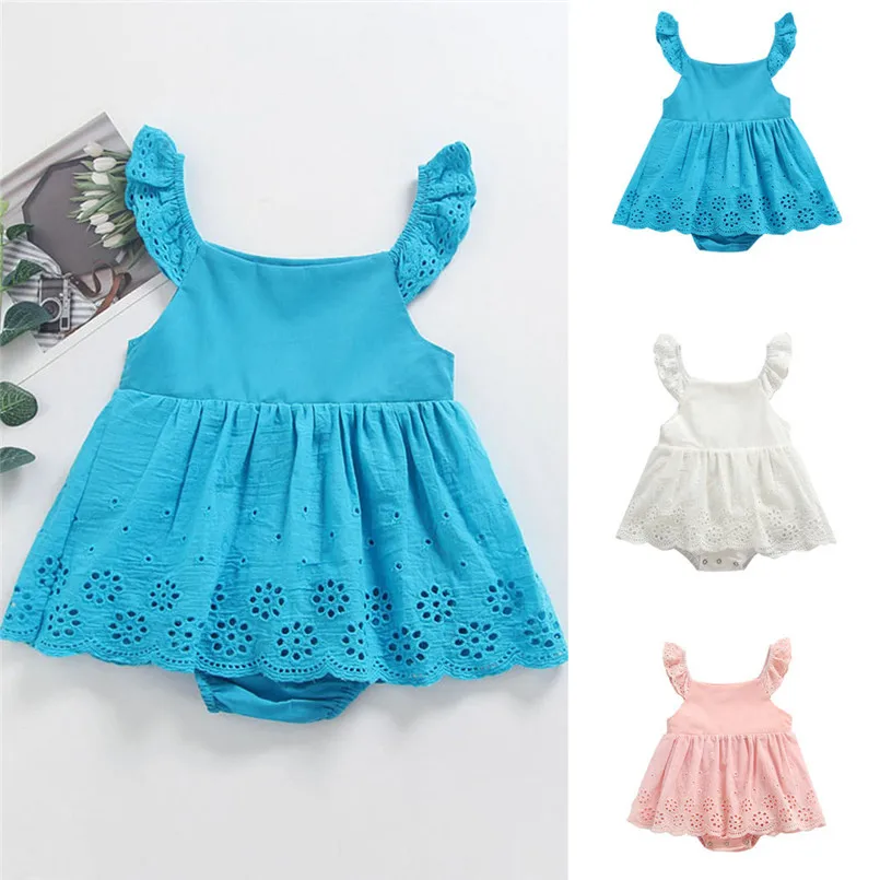 Summer new Toddler Kid Baby Girl Sleeveless Solid Flower Princess Romper Dress Clothing fashion cute design  (7)