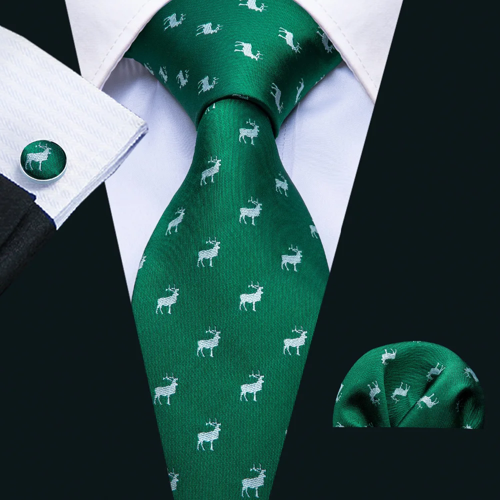 

Barry.Wang 2018 New Arrival Men's Ties Deer Pattern Green Mens Wedding Neckties 3.35'' Necktie Business Silk Ties For Men Tie