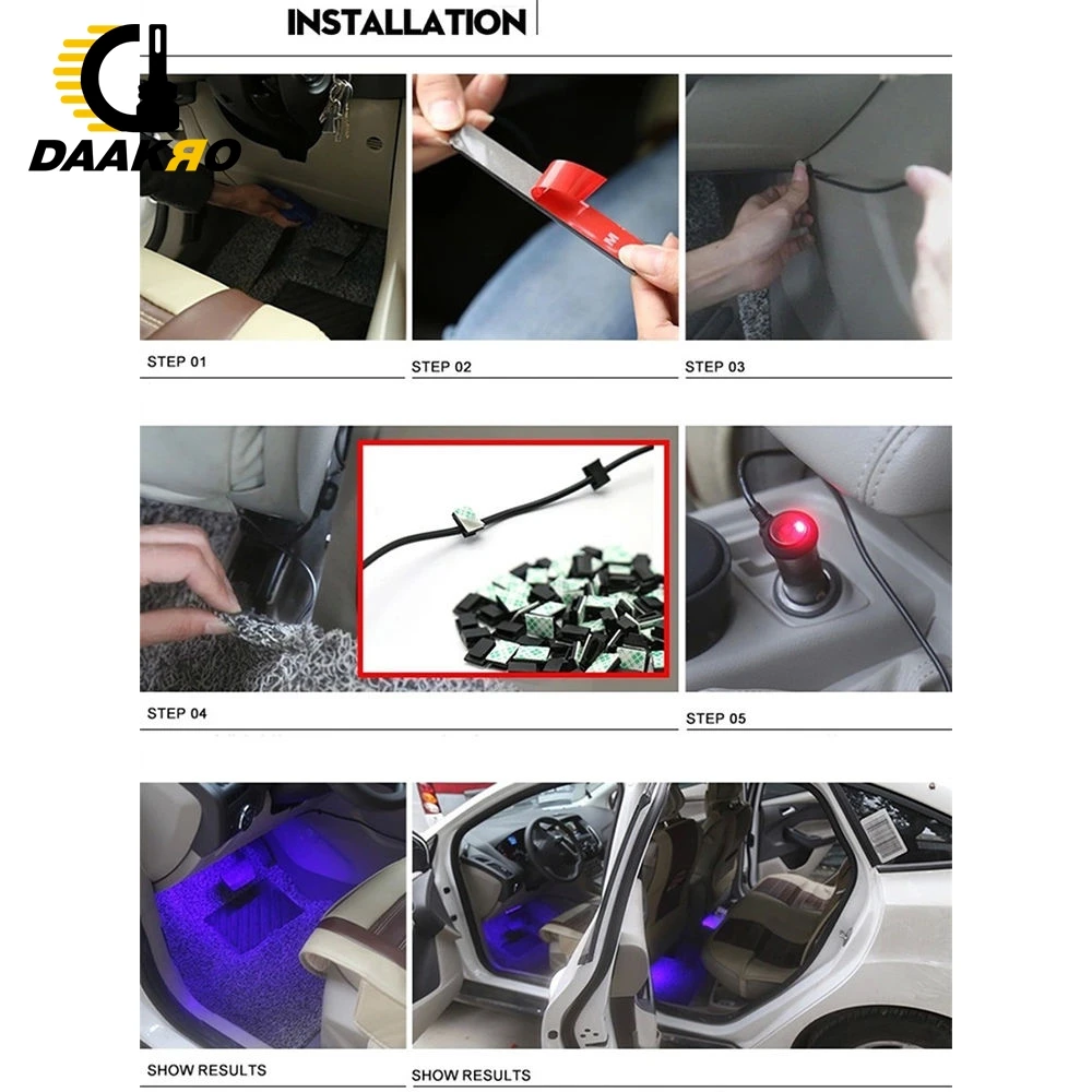 4PCS Ice Blue 9 LED Charger Interior Light Accessories Car SUV Floor Decorative Set 10W Decorative Atmosphere Lamp