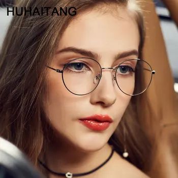 HUHAITANG lunettes de vue rondes femmes marque de luxe Anti lumière bleue ordinateur lunettes montures pour hommes clair myopie lunettes