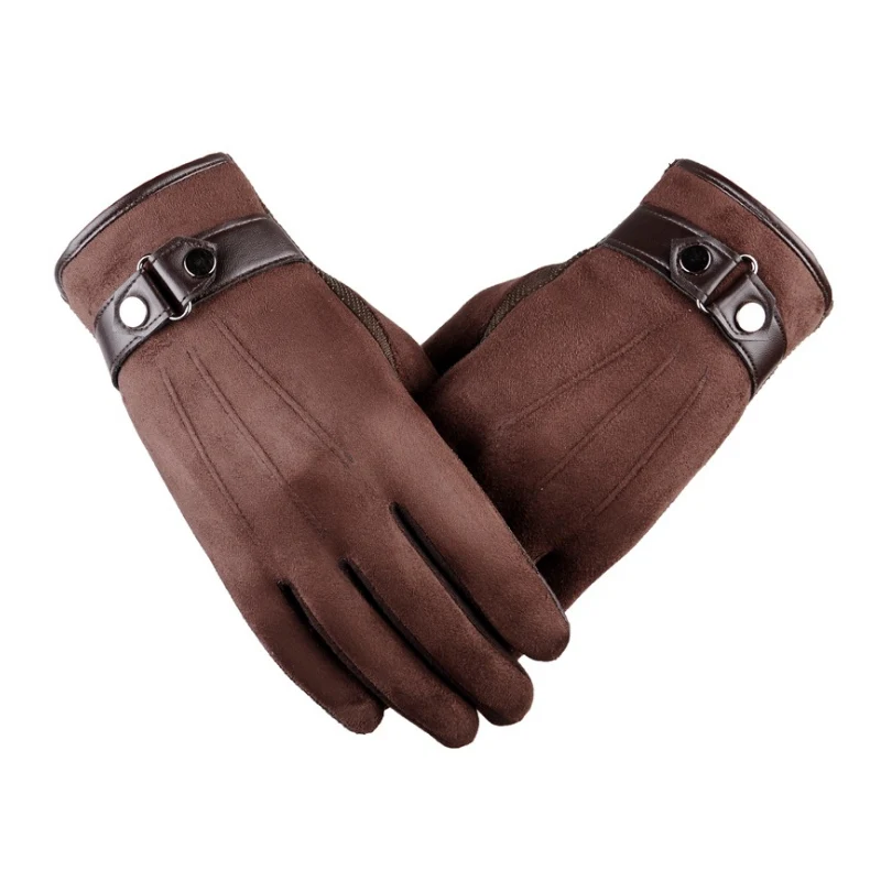 

1 Pair Men Winter Touchscreen Gloves Thick Cotton Suede Leather Warm Fleece Lined NGD88