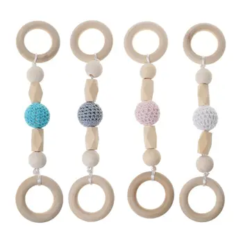 

3pcs Baby Play wooden teether Toys Wood Ring Crochet Beads Wooden Rattle Baby Teether