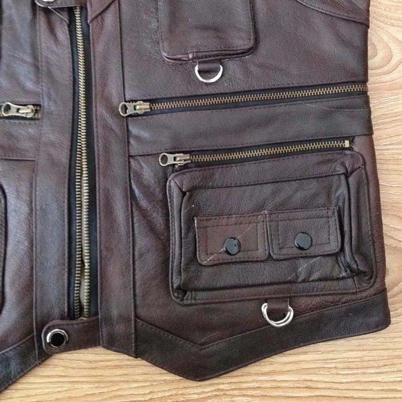 Sleeveless Genuine Leather Jacket Men Casual Vest With Many Pockets Brown Black Waistcoat Outdoor Windproof Motorcycle Vest 6XL Sleeveless Genuine Leather Jacket Men Casual Vest With Many Pockets Brown Black Waistcoat Outdoor Windproof Motorcycle Vest 6XL