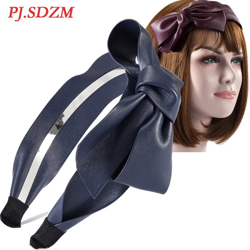 Goede PJ. SDZM Sweety PU Vrouwen Hoofdband Strik Alle Match Haar Accessoires Mode Nieuwe Jaar Cadeau voor Vriendin Mom Haar Versieren
