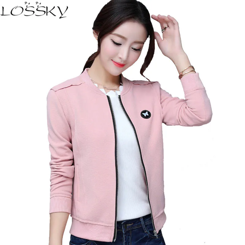 

Women Jacket Coats Casual Zipper Ladies Suits 2018 New Fashion Jacket Autumn Pilot Baseball Uniform Female Outwear Pink Tops