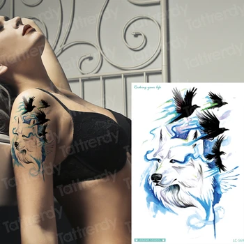 

wolf tattoo designs sexy tattoo sleeve women body stickers bikini animals black birds pattern fake tatoo big boys arm shoulder