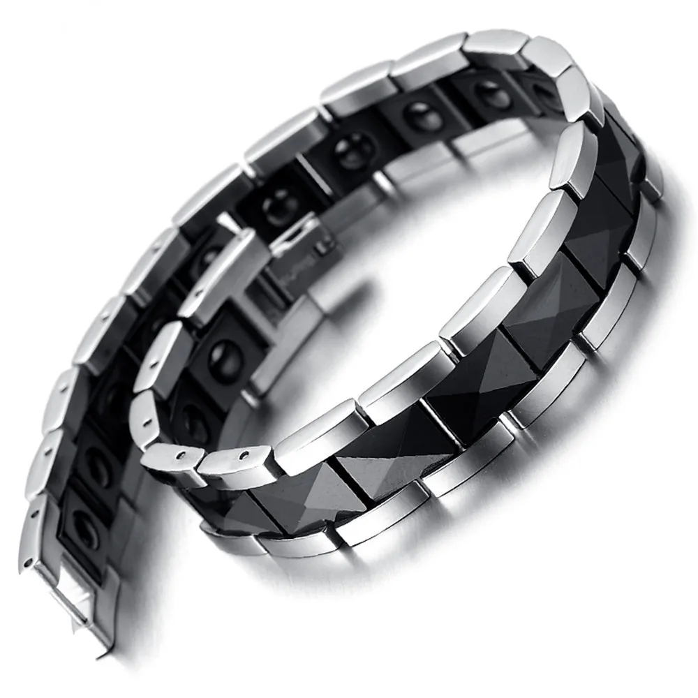 Tungsten Hematite Mens Bracelet, Black & Silver 8.2" KB2185in