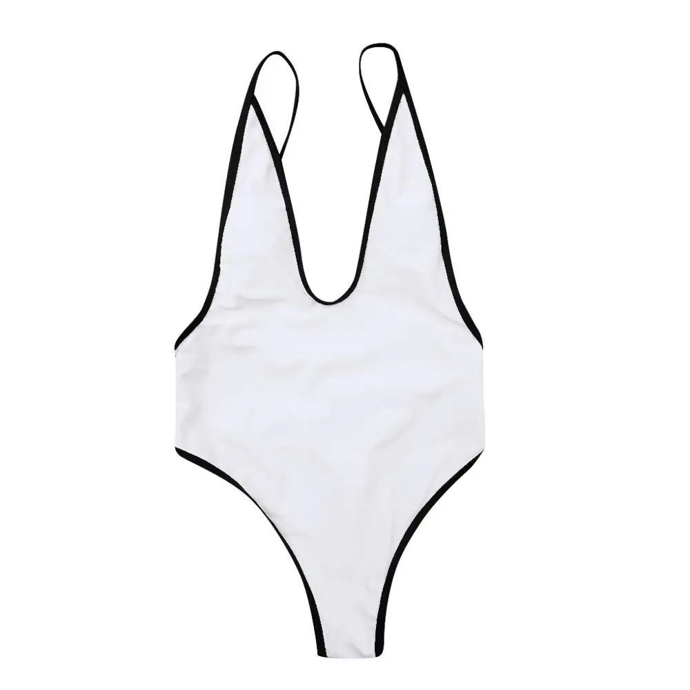 Модный цельный женский однотонный купальник с v-образным вырезом, монокини, купальный костюм, 226 - Цвет: E