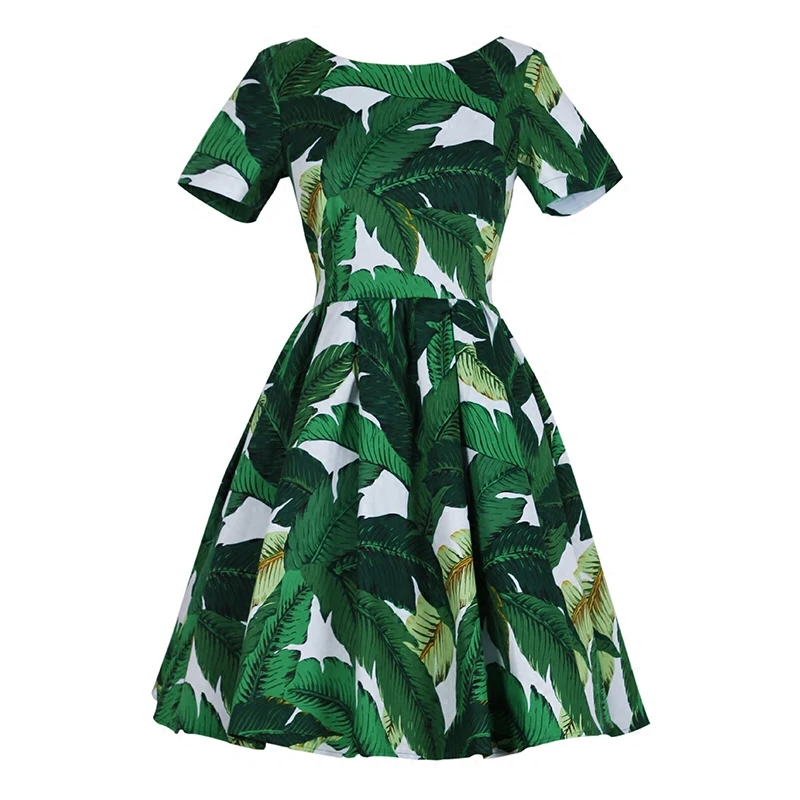 

Custom made Summer Autumn New Runway Dress Women's High Quality Short Sleeve Banana leaf Print Dresses Plus Size Vestido
