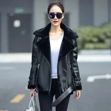 Новые зимние Для женщин мотоциклетные ботинки из искусственной овечьей Шерстяное пальто женские Лоскутные свободные короткие пальто Куртки из искусственной кожи H146