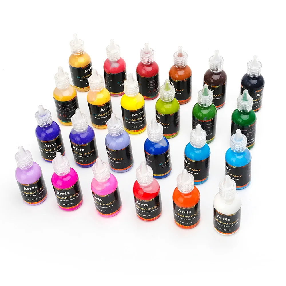 Arrtx 24 Assorted Colors 3D Fabric Paint for Fabric/Canvas/Wood/Ceramic