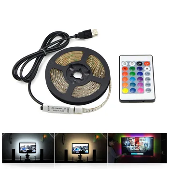 

1m 3m 5m IP20 3528 SMD DC 5V USB charger power supply LED strip light RGB remote control USB cable adapter LED lamp Decor light