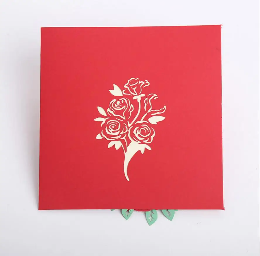  10pcs Hollow Rose Flower Handmade Kirigami Origami 3D Pop UP Greeting Cards Invitation card For Wed - 32812564657