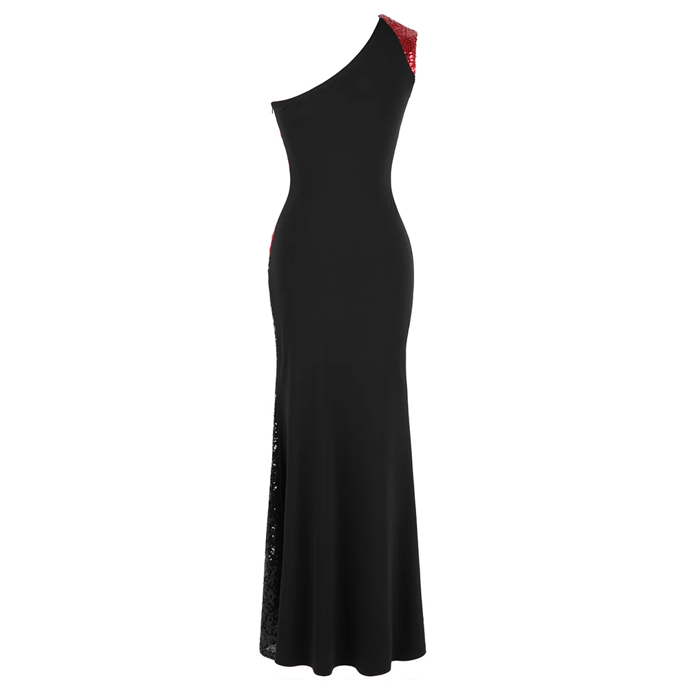 Angel-Fashion женское комбинированное вечернее платье с блестками и градиентом, вечернее платье с разрезом, плиссированное черное, красное 446