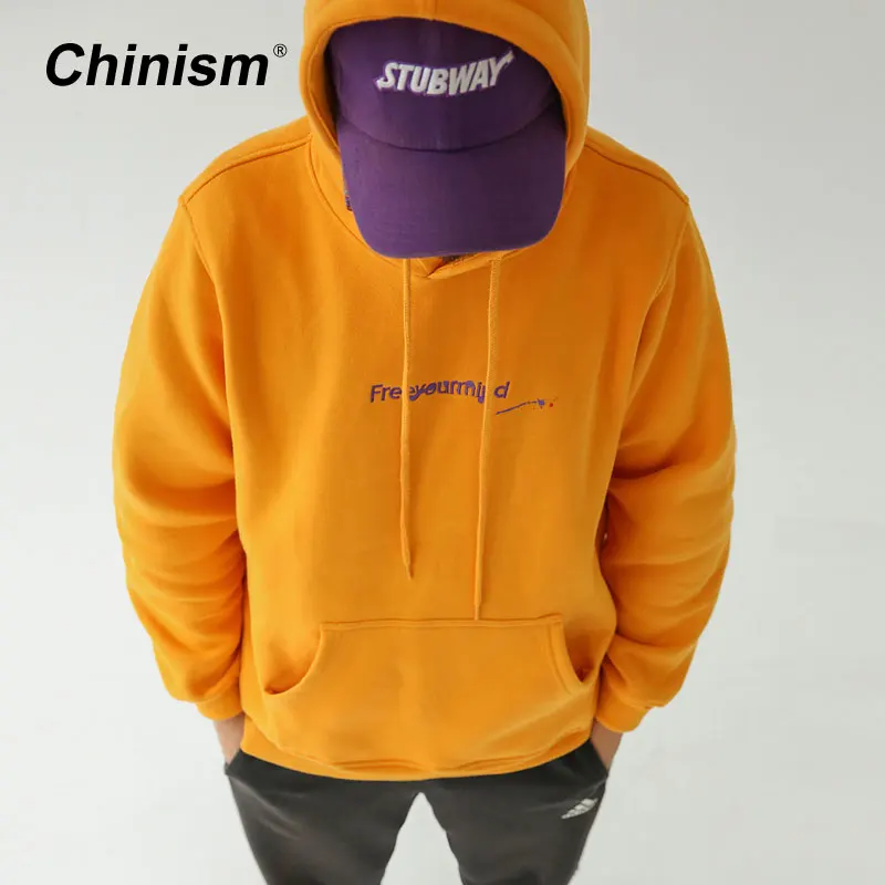 Chinism Free Your Mind Print Men's Winter Sweatshirt Hoodies Yellow Red