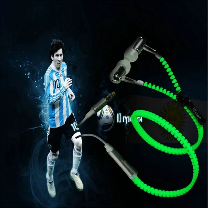 

Colorful Stereo Headset  Glow Earphone Luminous Light Metal Zipper Earphone Glow In The Dark for Iphone Samsung Xiaomi MP3 MP4